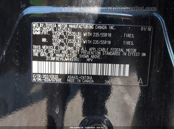 2T3NFREV6JW445160 2018 TOYOTA RAV4 Black 