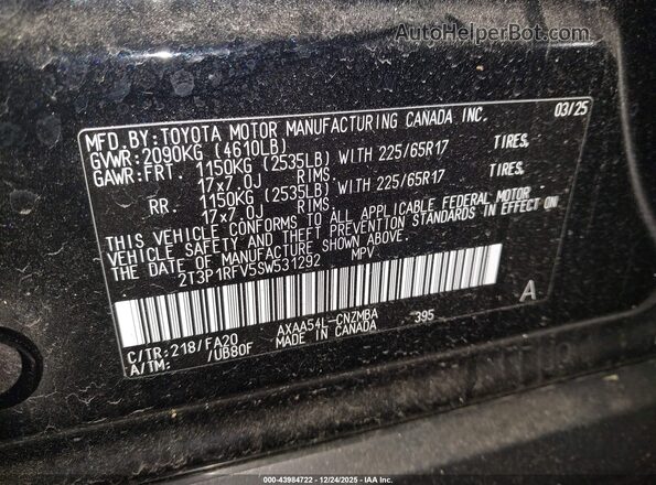 2T3P1RFV5SW531292 2025 TOYOTA LE Black Engine compartment view