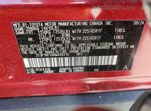 2T3P1RFV8RW489310 2024 TOYOTA LE Burgundy Շարժիչի բաժամունքի տեսք
