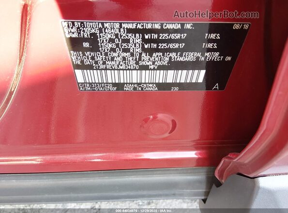 2T3RFREV8JW834870 2018 TOYOTA LE Maroon Շարժիչի բաժամունքի տեսք