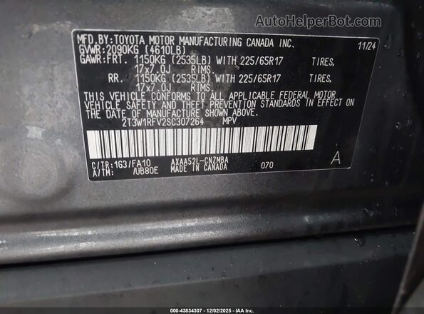 2T3W1RFV2SC307264 2025 TOYOTA LE Gray Widok komory silnika