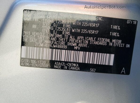 2T3WFREV6JW488899 2018 TOYOTA RAV4 Silver Շարժիչի բաժամունքի տեսք