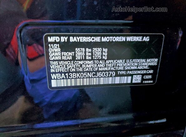 WBA13BK05NCJ60379 2022 BMW M5 Blue 