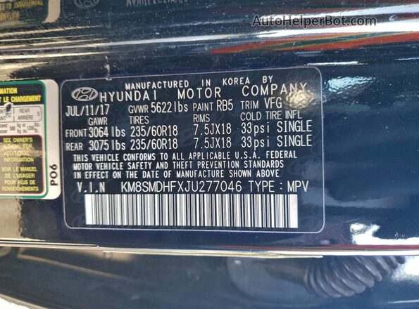 KM8SMDHFXJU277046 2018 HYUNDAI SANTA FE Черный 