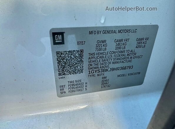 1GYS3BKJ9HR368793 2017 CADILLAC ESCALADE White 