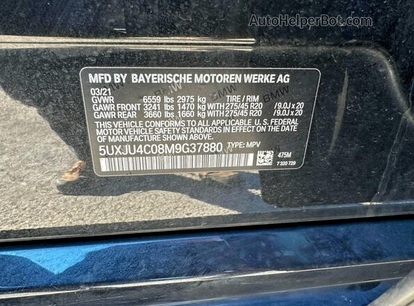 5UXJU4C08M9G37880 2021 BMW X5 Black Rear interior view