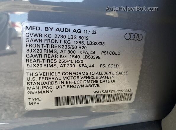 WA1K2BFZXRP029962 2024 AUDI Q4 Gray 