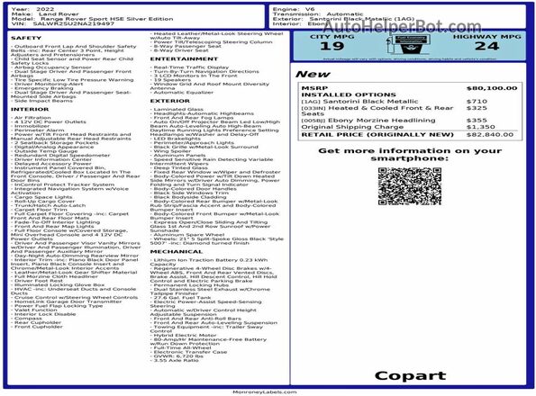 SALWR2SU2NA219497 2022 LAND ROVER RANGE Black Սալոնի հետևի տեսք
