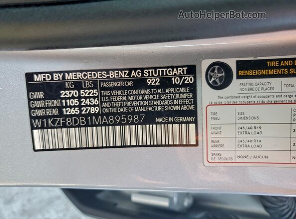 W1KZF8DB1MA895987 2021 MERCEDES-BENZ E Silver Widok naklejki z numerem VIN