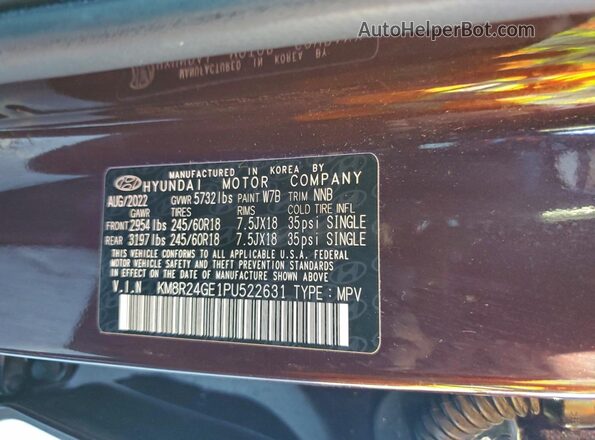 KM8R24GE1PU522631 2023 HYUNDAI PALISADE Burgundy Vista interior de 360 grados