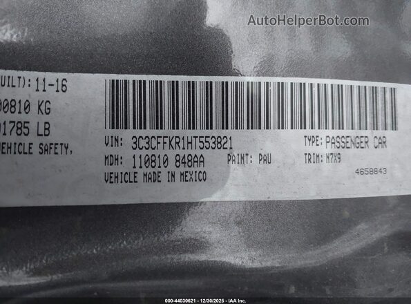 3C3CFFKR1HT553821 2017 FIAT 500 Gray Շարժիչի բաժամունքի տեսք