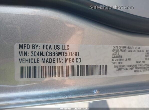 3C4NJCBB6MT501891 2021 JEEP COMPASS Silver Вид підкапотного простору