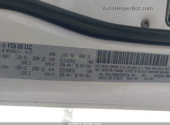 3C4NJDAB0HT607010 2017 JEEP NEW COMPASS White 