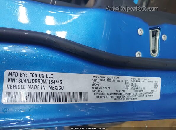 3C4NJDBB9NT184745 2022 JEEP COMPASS Blue Շարժիչի բաժամունքի տեսք