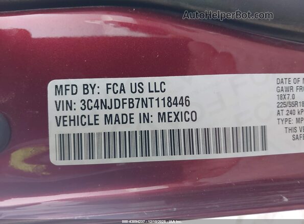 3C4NJDFB7NT118446 2022 JEEP COMPASS Maroon Вид підкапотного простору