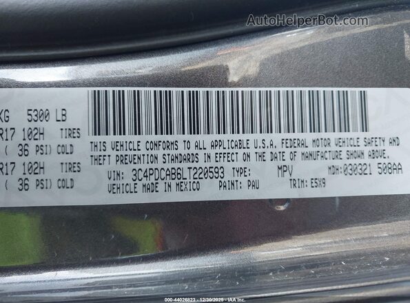 3C4PDCAB6LT220593 2020 DODGE JOURNEY Gray Շարժիչի բաժամունքի տեսք