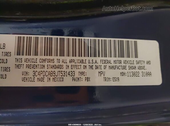 3C4PDCAB9JT531433 2018 DODGE JOURNEY Dark Blue Вид подкапотного пространства