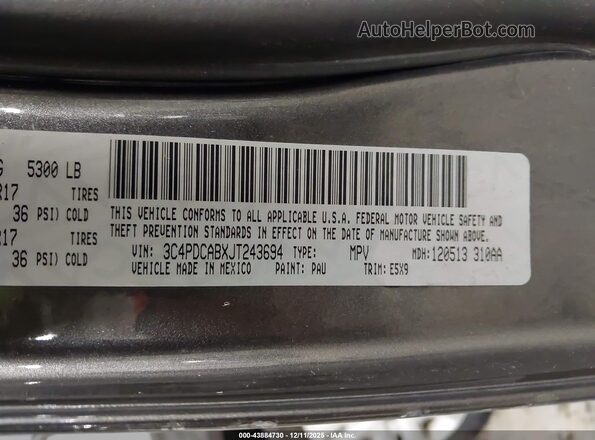 3C4PDCABXJT243694 2018 DODGE JOURNEY Gray Widok komory silnika