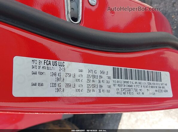 3C4PDCGG6KT717502 2019 DODGE JOURNEY Красный Вид подкапотного пространства