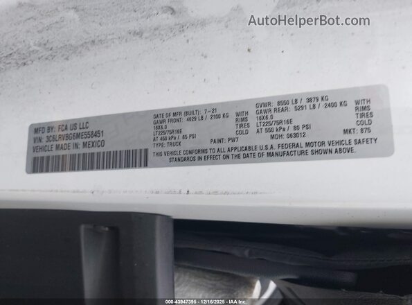3C6LRVBG6ME558451 2021 RAM PROMASTER 1500 White Շարժիչի բաժամունքի տեսք