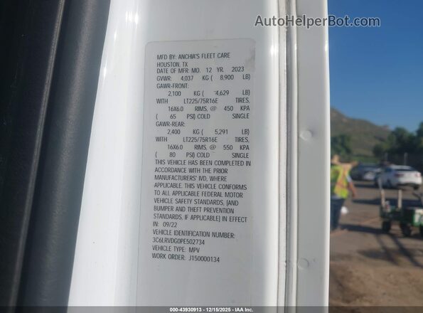 3C6LRVDG0PE502734 2023 RAM PROMASTER 2500 White Շարժիչի բաժամունքի տեսք