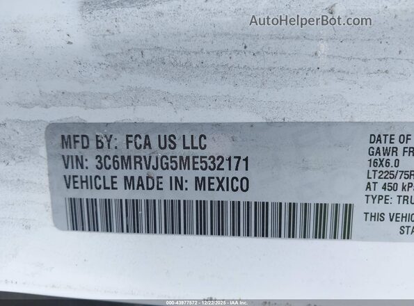 3C6MRVJG5ME532171 2021 RAM PROMASTER 3500 White Вид підкапотного простору