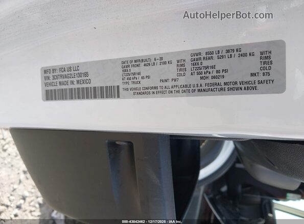 3C6TRVAG2LE130165 2020 RAM PROMASTER 1500 White 