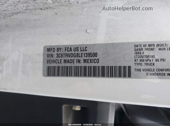 3C6TRVDG8LE139500 2020 RAM PROMASTER 2500 White Widok komory silnika