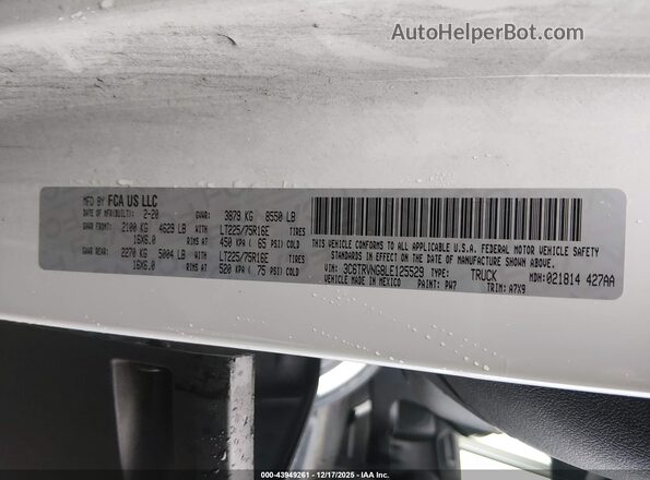 3C6TRVNG8LE125529 2020 RAM PROMASTER 1500 White Շարժիչի բաժամունքի տեսք