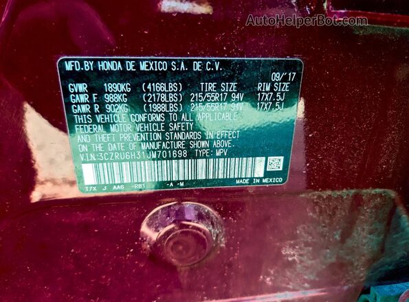 3CZRU6H31JM701698 2018 HONDA HR-V Red 