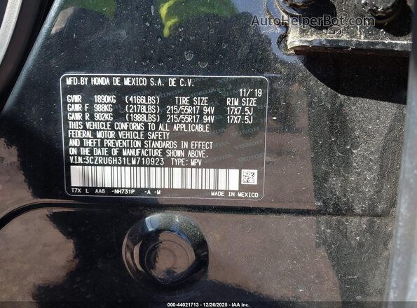3CZRU6H31LM710923 2020 HONDA HR-V Black ძრავის განყოფილების ხედი