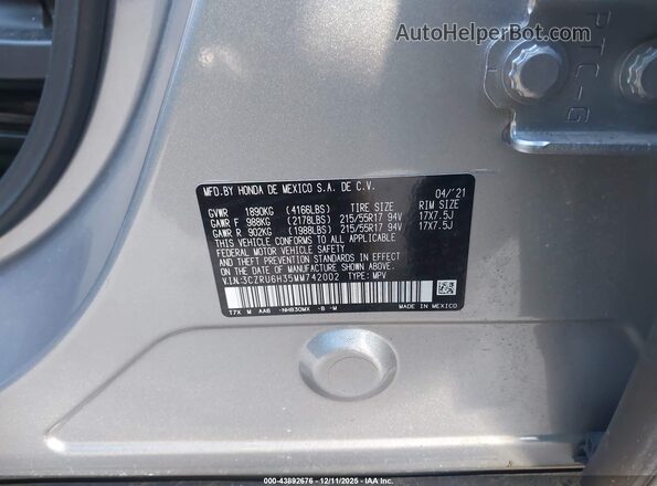 3CZRU6H35MM742002 2021 HONDA HR-V Silver 
