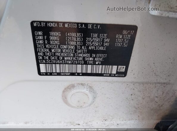 3CZRU6H37HM729709 2017 HONDA HR-V White Շարժիչի բաժամունքի տեսք
