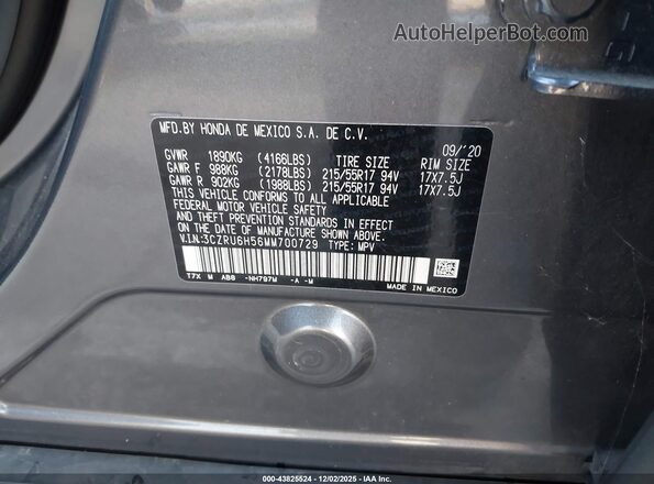3CZRU6H56MM700729 2021 HONDA HR-V Серый 