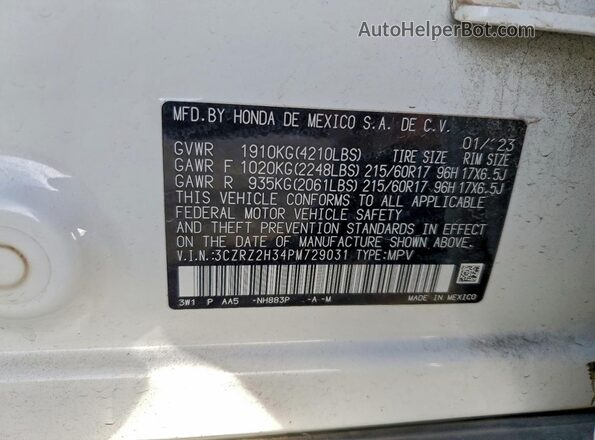 3CZRZ2H34PM729031 2023 HONDA HR-V White 