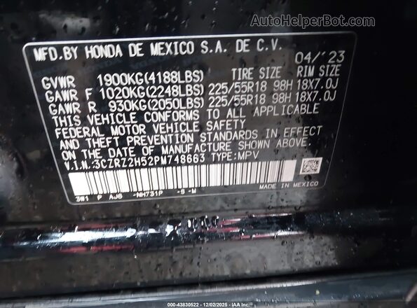 3CZRZ2H52PM748663 2023 HONDA HR-V Черный Вид подкапотного пространства
