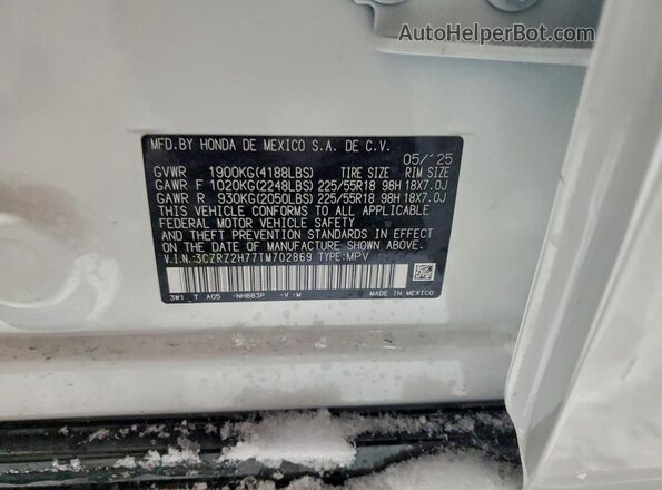 3CZRZ2H77TM702869 2026 HONDA HR-V White 
