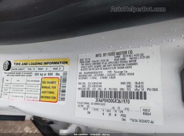 3FA6P0HD0GR361970 2016 FORD FUSION White Widok komory silnika