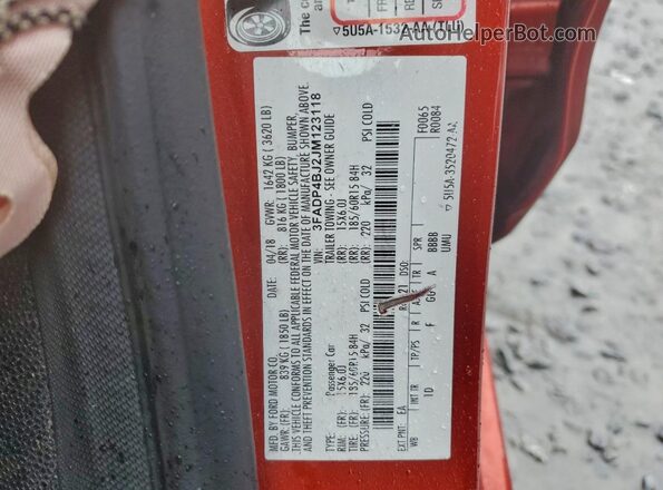 3FADP4BJ2JM123118 2018 FORD FIESTA Red 