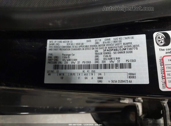 3FADP4BJ3JM138775 2018 FORD FIESTA Black Շարժիչի բաժամունքի տեսք