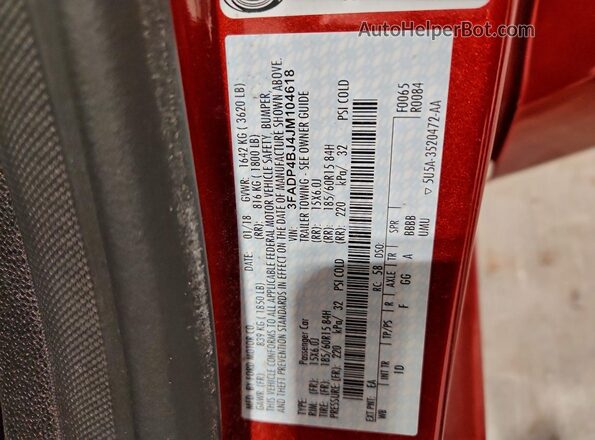 3FADP4BJ4JM104618 2018 FORD FIESTA Red 