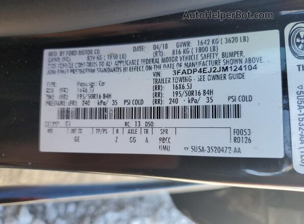 3FADP4EJ2JM124104 2018 FORD FIESTA Black 