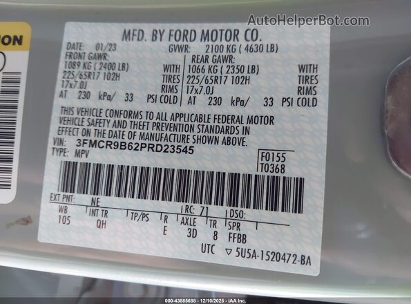 3FMCR9B62PRD23545 2023 FORD BRONCO SPORT Gray ძრავის განყოფილების ხედი