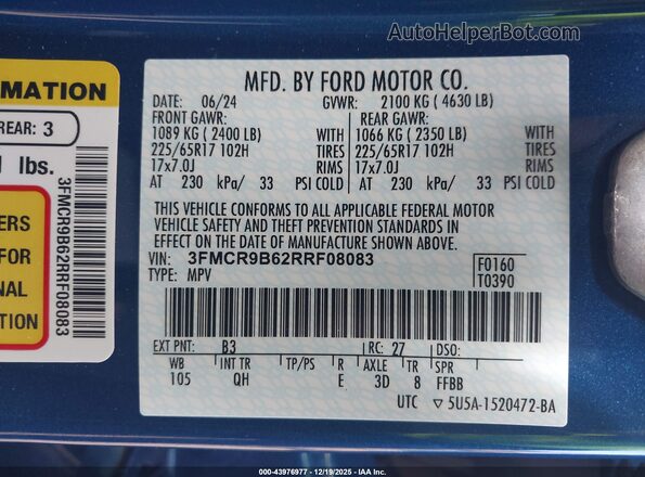 3FMCR9B62RRF08083 2024 FORD BRONCO SPORT Blue 