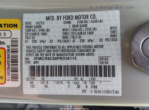 3FMCR9C60PRD36115 2023 FORD BRONCO SPORT Green Vista del compartimento del motor