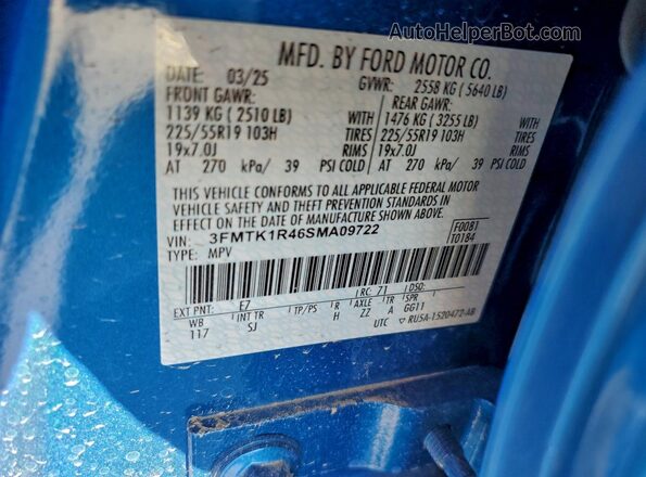 3FMTK1R46SMA09722 2025 FORD MUSTANG Blue Widok naklejki z numerem VIN