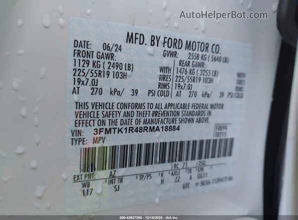 3FMTK1R48RMA18884 2024 FORD MUSTANG MACH-E White Вид підкапотного простору