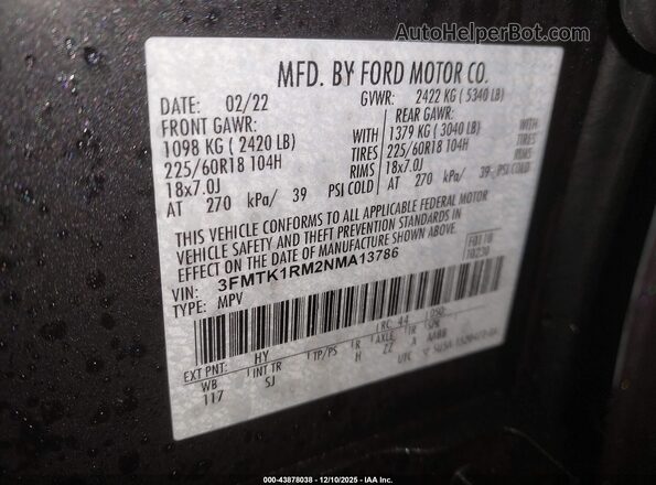 3FMTK1RM2NMA13786 2022 FORD MUSTANG MACH-E Черный 