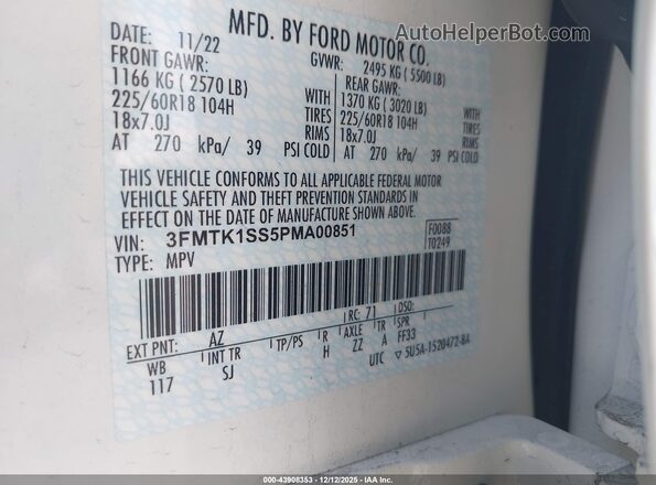 3FMTK1SS5PMA00851 2023 FORD MUSTANG MACH-E White Widok komory silnika