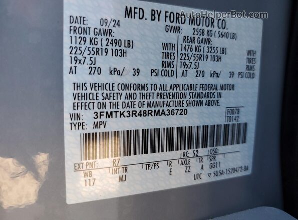 3FMTK3R48RMA36720 2024 FORD MUSTANG MACH-E PREMI Gray VIN sticker view
